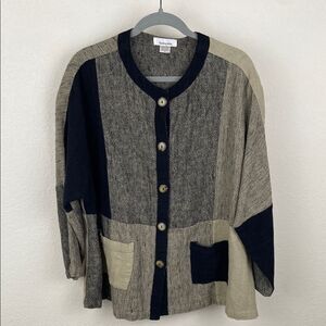 Vintage Sangam Colorblock Cardigan Black and Beige 100% Cotton size Medium